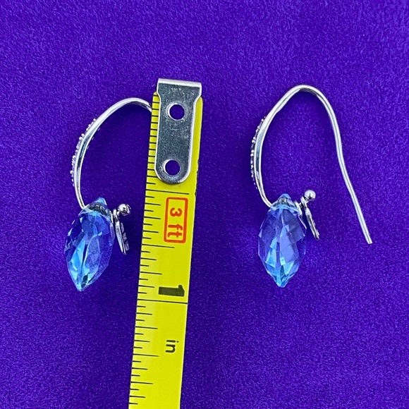 💛 14k White Gold Diamond & Blue Topaz Teardrop Dangle Earrings | Frost & Facets - Picture 4 of 10